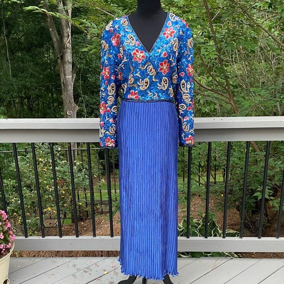 Vintage Dresses Vintage 7s 80s Does 20s Art Deco Sequin Beaded Maxi